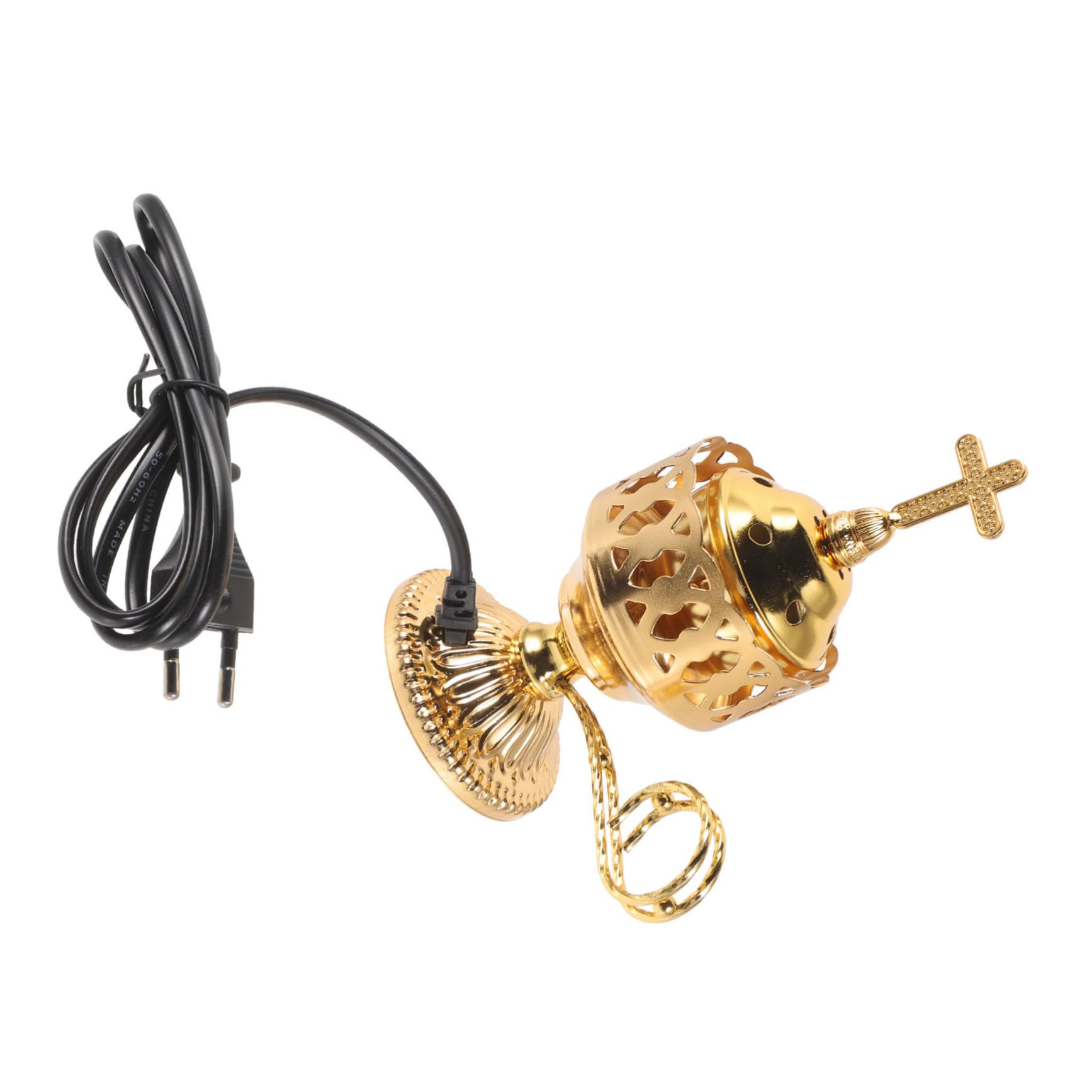 Garneck Quemador de Incienso Eléctrico Enchufe EU 220v de Hierro Dorado Elegante y Duradero Estilo Medio Oriente para Ambiente del Hogar Adecuado para Fiestas