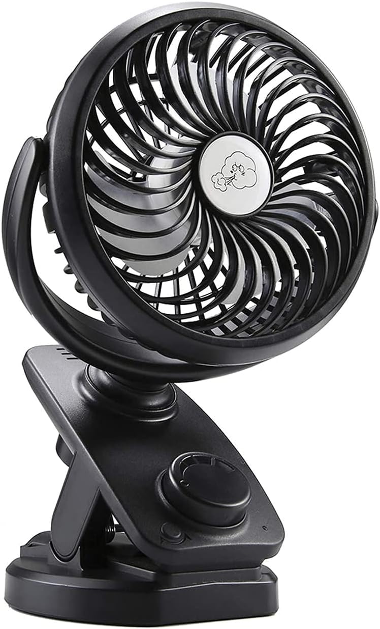 F170 Clip On Fan - Auto Rotation Personal Fan - 5000 mAh Battery Operated Fan, USB Desk Fan Stepless Speeds Control, Powerful Airflow for Hurricane, Camping, Office, Car