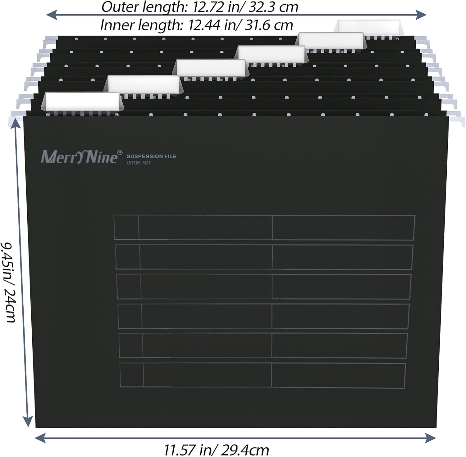 Merrynine 72-Pack Black Hanging File Folders Letter Size, 1/5-Cut Tabs with 72 Inserts, Classic Office Filing Cabinet Organizer