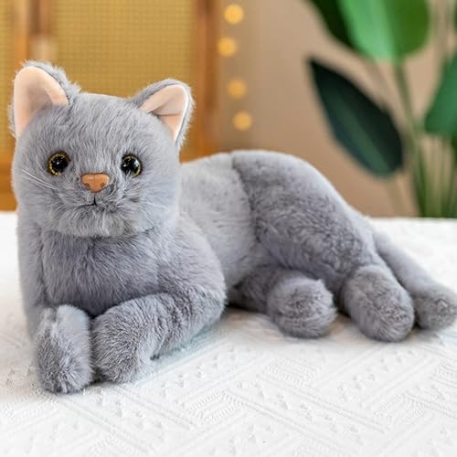 Miniatura 3 de Kisangel Gato de peluche, 1 unidad, gato de peluche que se ve real, juguete de peluche para bebés, niños y niñas (gris)