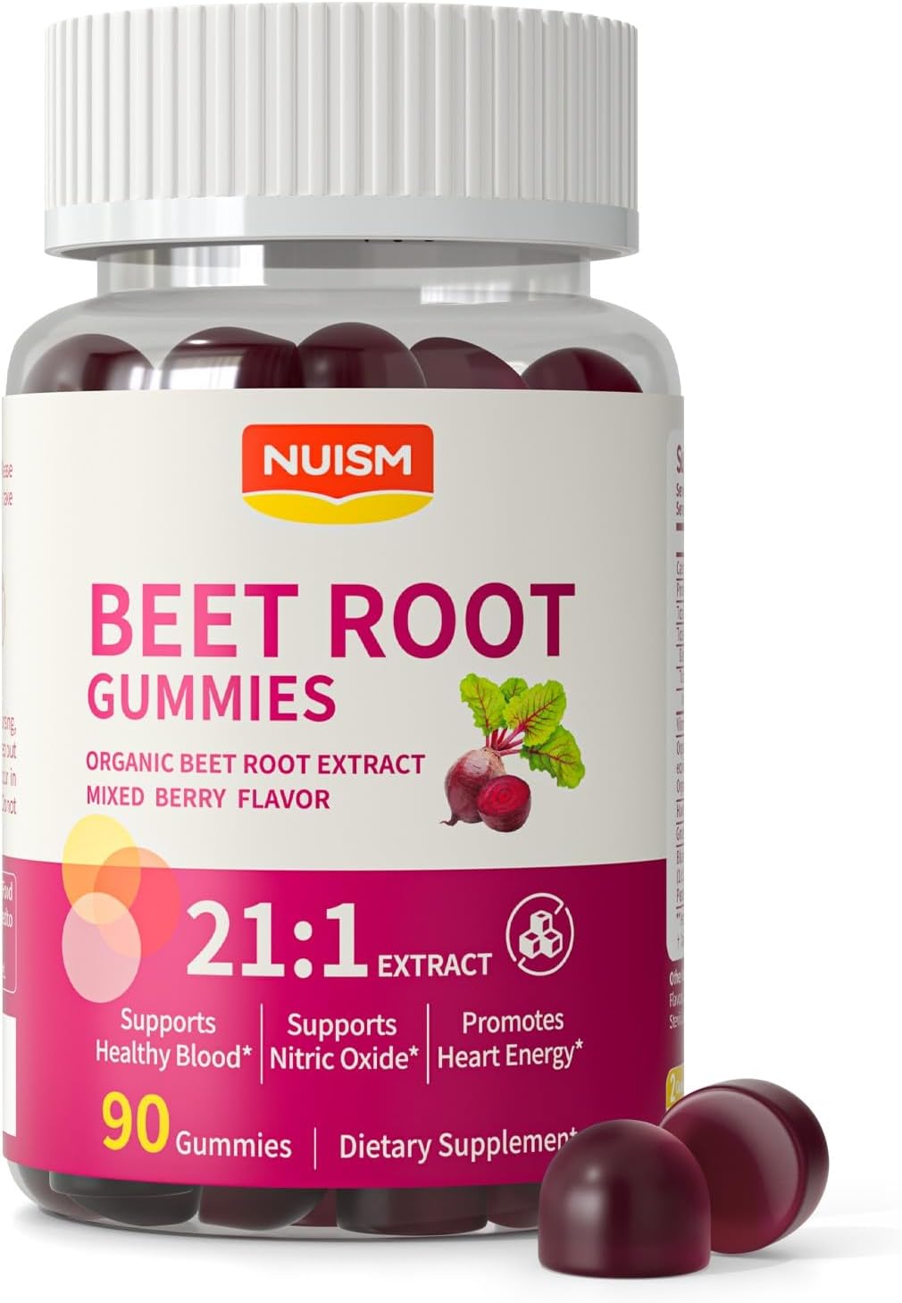 Organic Beet Root Gummies, Mixed Berry Flavor Supplements,Natural Extract, 21:1 Concentrate, Sugar Free Chews, Energy, Vitality & Performance Support, Beetroot Gummies