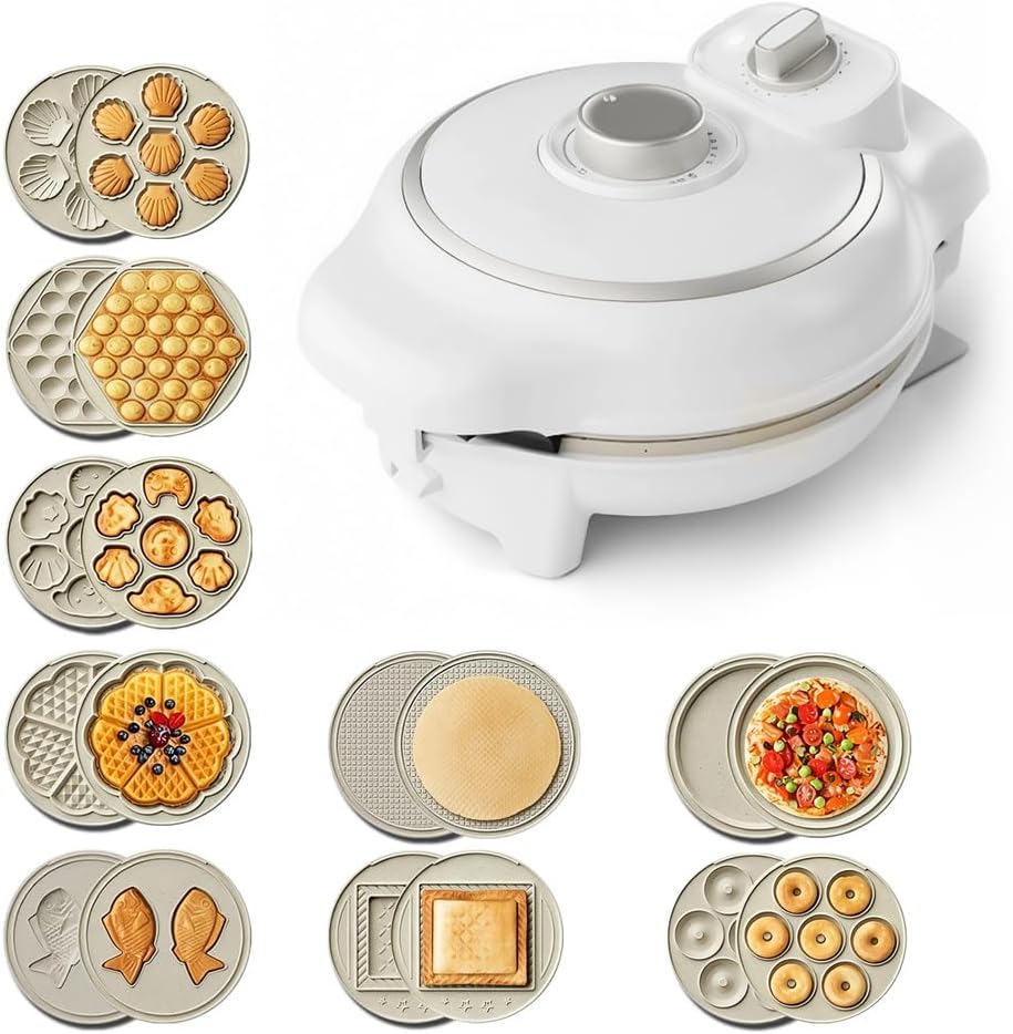 9 in 1 Sandwich Maker & Waffle Maker, Mini Donut Maker Machine, Removable Non-Stick Plates, Panini Press, Grilled Cheese Maker, LED Light, Easy Clean, 750W, for Home Kitchen Breakfast
