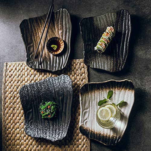 Talerze Naczynia Ceramiczne Talerz Kreatywny for Sushi, Japoński nieregularny płaski talerz, czarny talerz śniadaniowy, talerz na przekąskę do gotowania w domu Wielokrotnego użytku(B)
