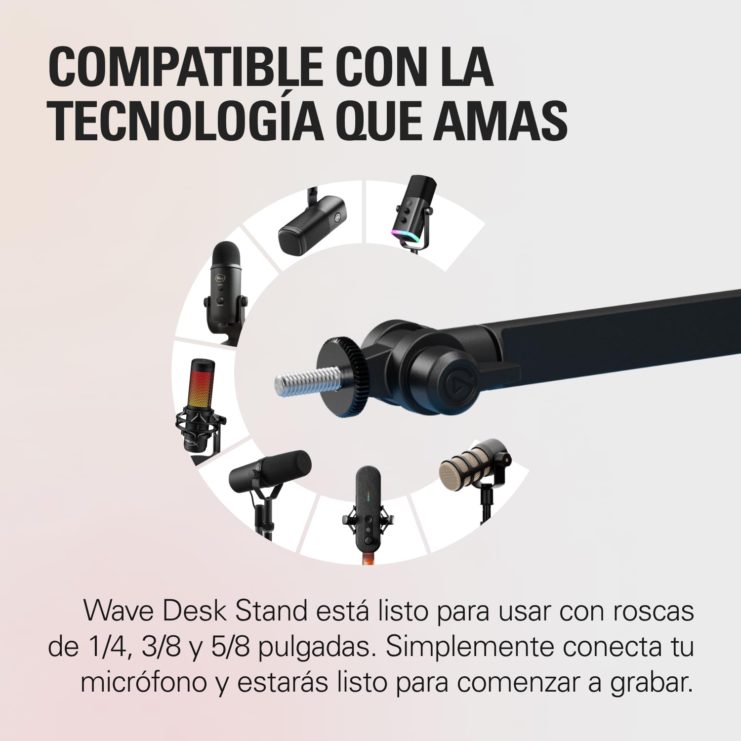 Elgato Wave Desk Stand, Soporte Ajustable | Ajustable, compatible con HyperX, Rojo, Fifine, Shure, 1/4, 3/8 y 5/8 roscas, grabaciones/podcast