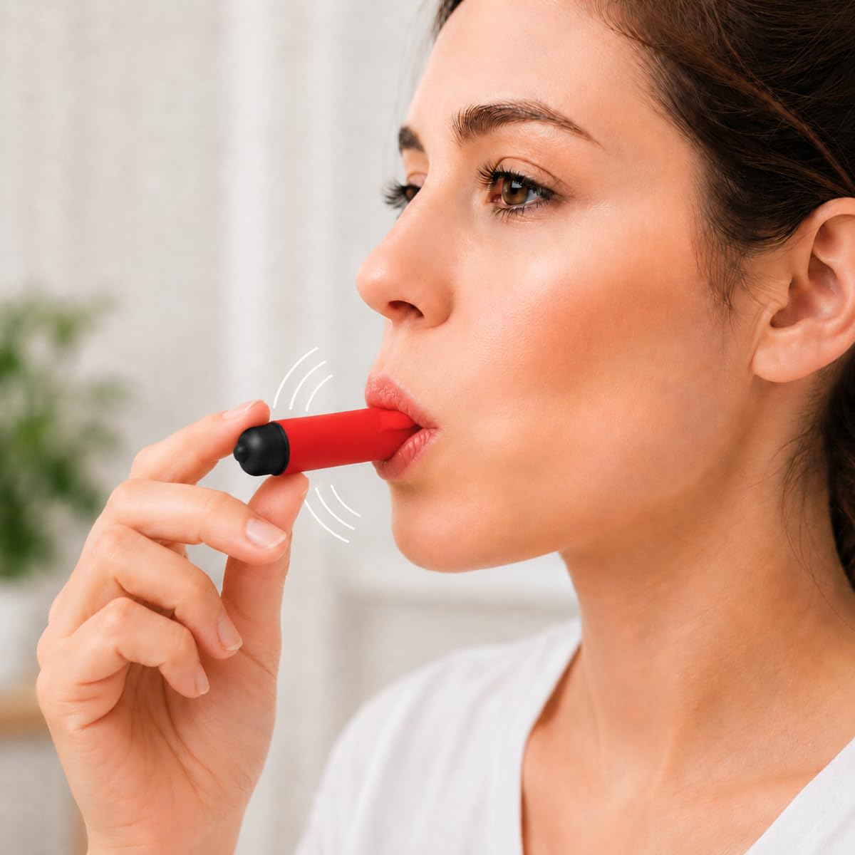Lippenvibrator Vibrationsgerät für Mund- & Gesichtsmotorik Silikon-Mundstück wiederaufladbar Rot