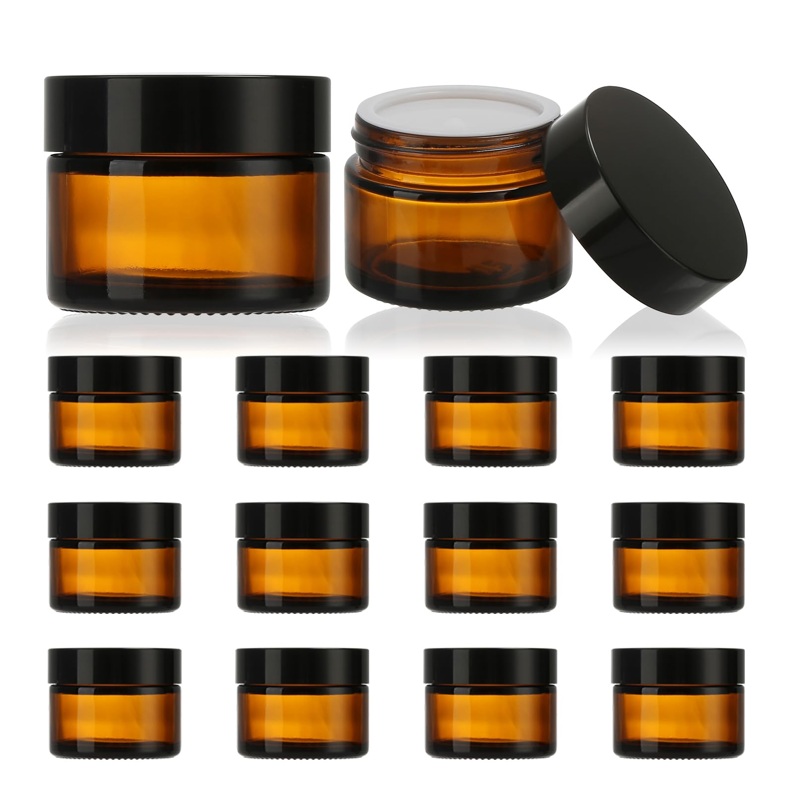 Photo 1 of 12 Pcs 2 oz Amber Glass Jars with Lids, Round Glass Containers with Inner Liners, Airtight Leakproof, UV-Protective for Lotion, Powder, Ointment, Candle Making Storage