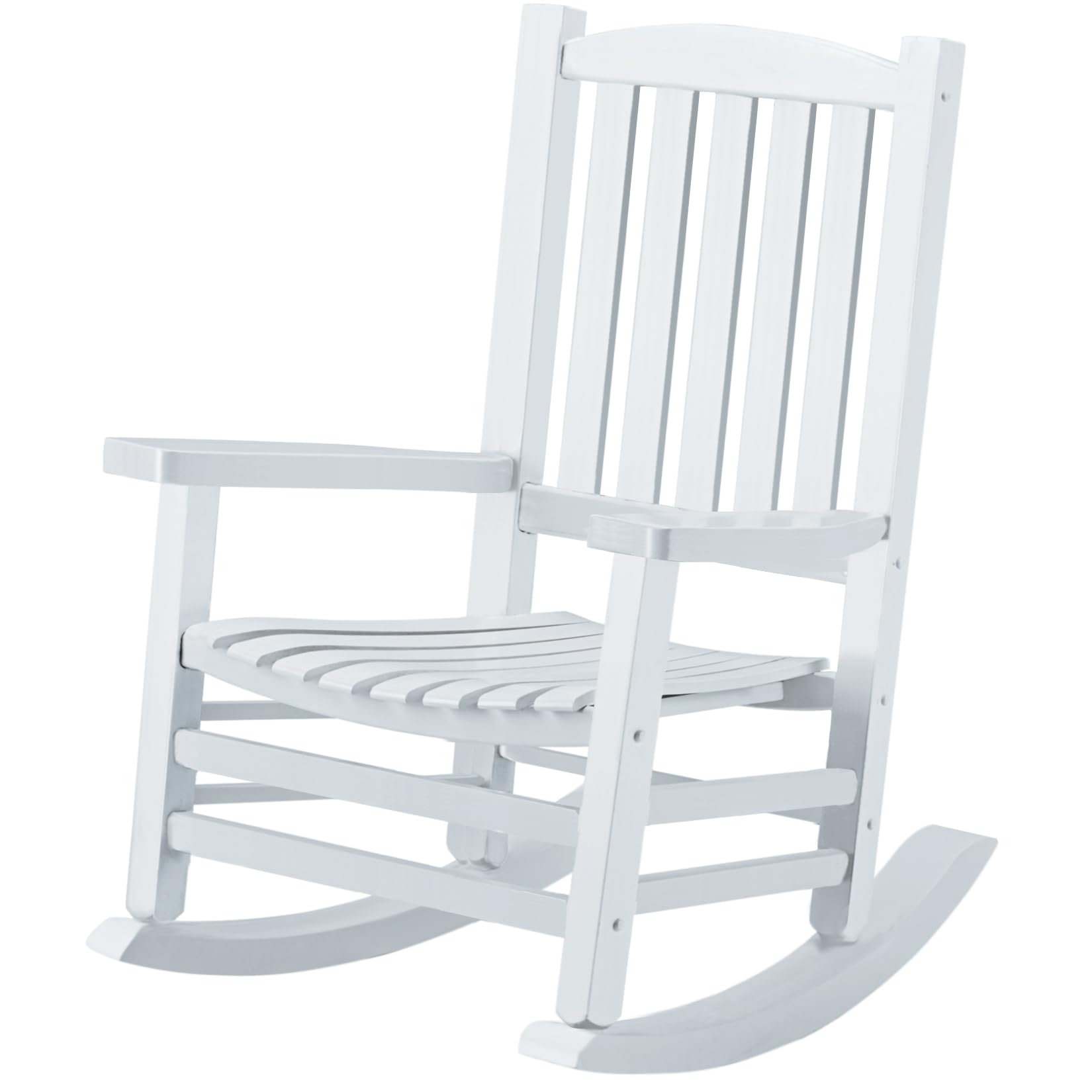 Wooden Rocking Chair Rocker Outdoor Oversized Porch Rocker Chair,Patio Wooden Rocker with High Back and Armrest,All Weather Rocker Slatted for Backyard,Garden,400 lbs Support,White
