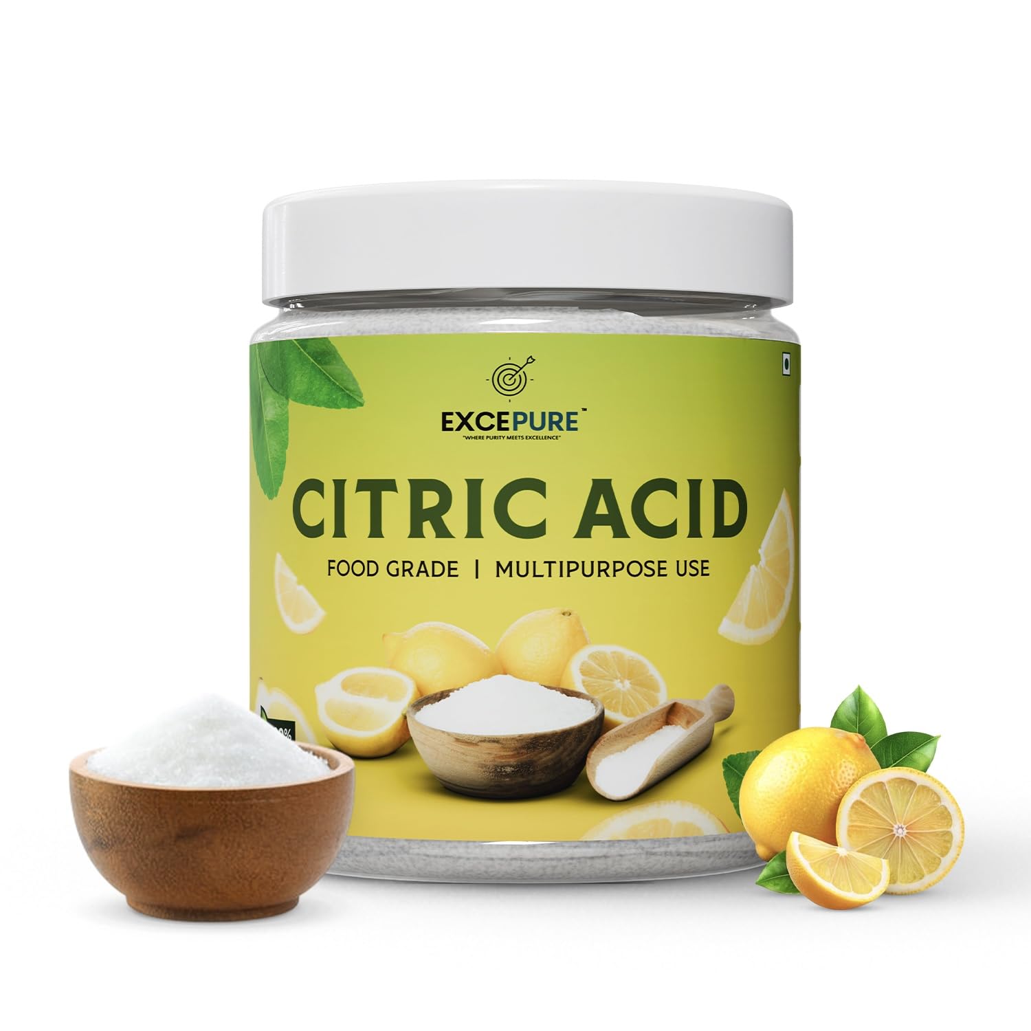 ExcePure Pure Citric Acid Crystals (Food Grade) | Powder for Cleaning, Nimbusat, Tatri, Nimbu Phool, Lemon Salt | Multi-Purpose Home & Kitchen Use | Natural Preservative & Flavoring Agent (350g)