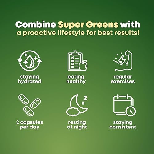 Miniatura 6 de Suplemento orgánico Super Greens Superfood Cápsulas - Espirulina, Clorella, Hierba de trigo, col rizada en polvo, sulforafano, antioxidantes, salud
