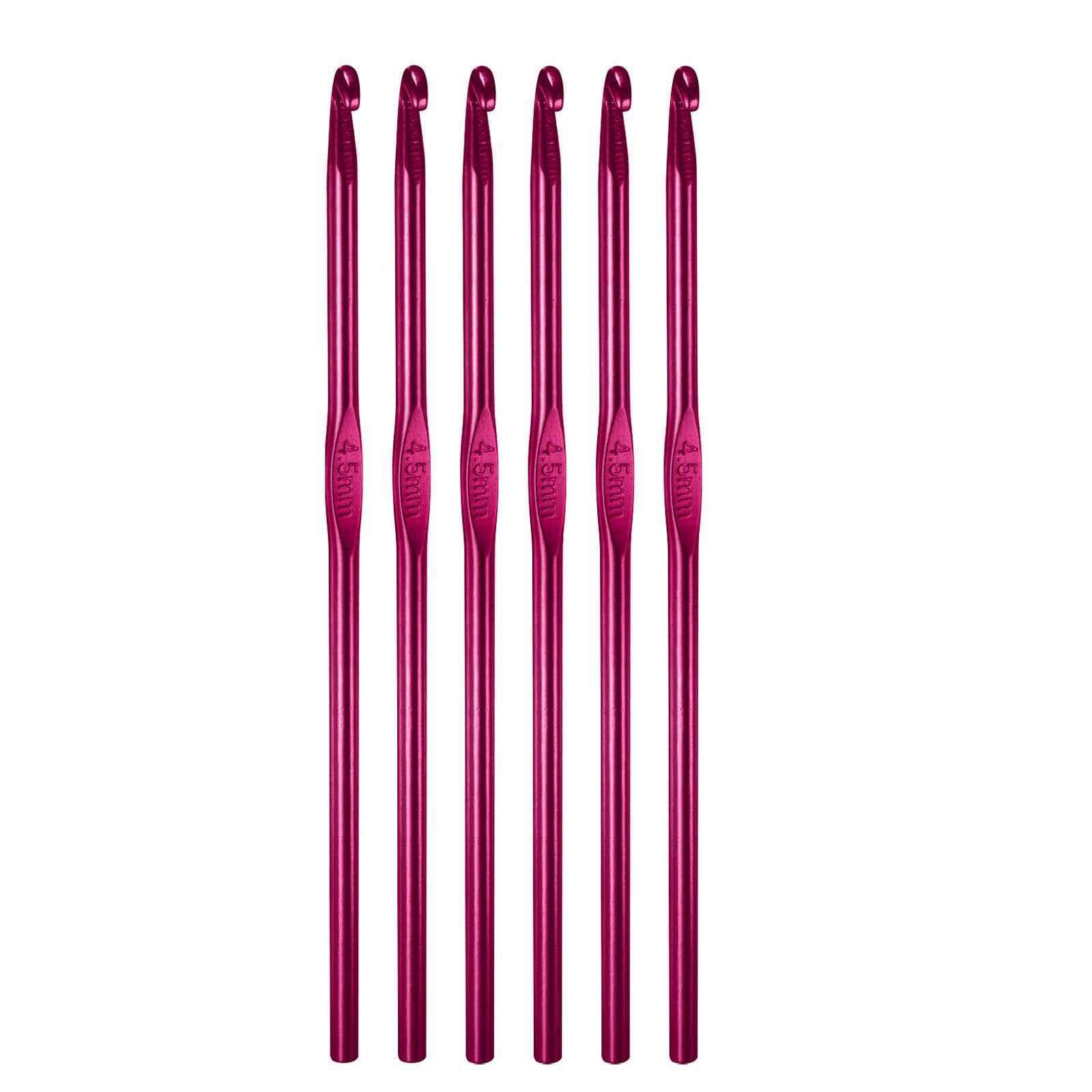 TOP-VIGOR 6Pcs 4.5mm Crochet Hook, Aluminum Crochet Hooks Knitting Needles for DIY Craft Yarn, Purple Crochet Needles for Knitting Scarf