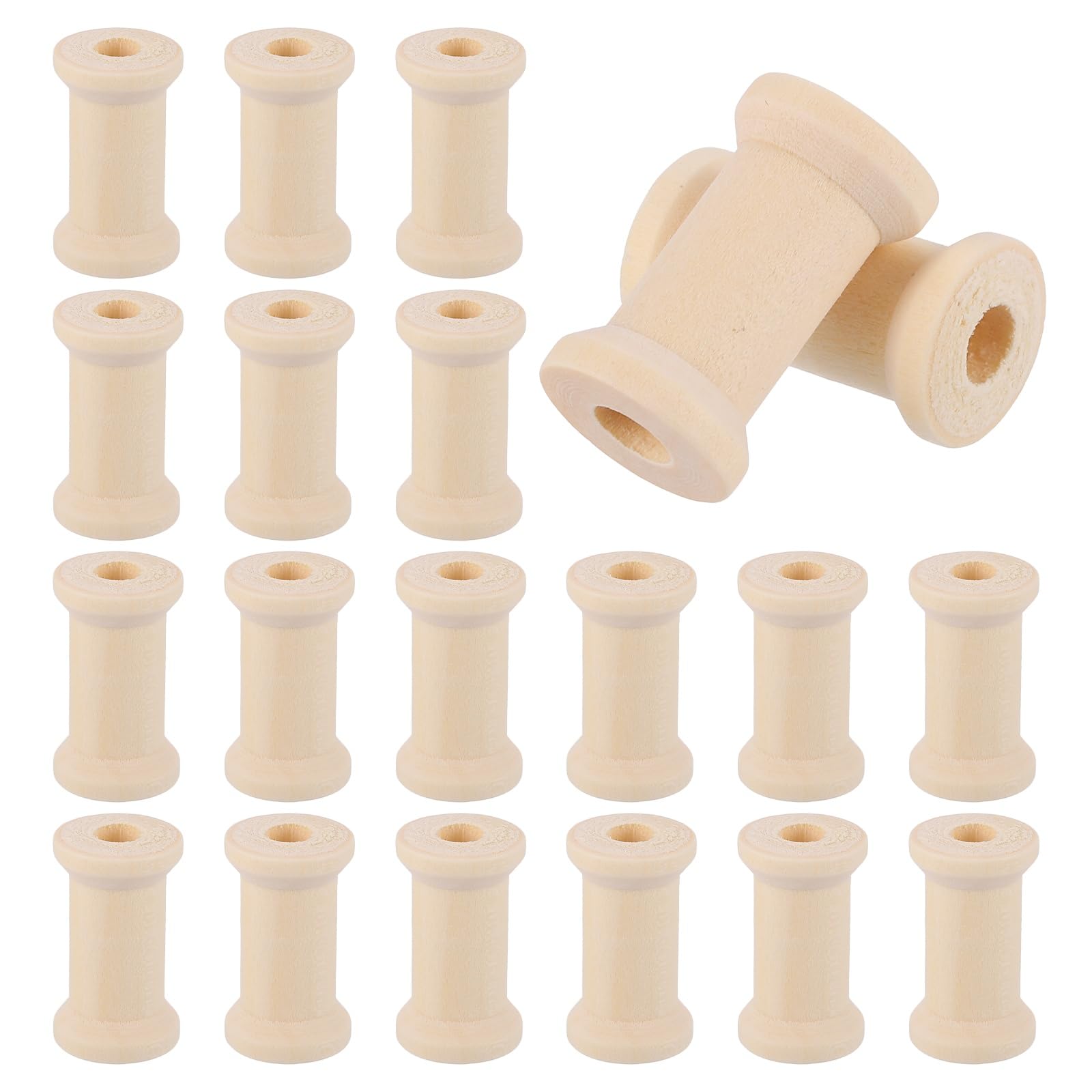 sourcing map 20Pcs Wooden Spools for Crafts, 1.06In Natural Wood Empty Spools Thread Wooden Bobbins for Wire Weaving Cord Sewing Twine Ribbon Chain Wrapping Organizing, Wood Color