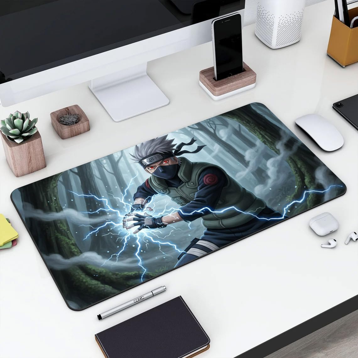 gadgets wrap large desk mat mouse pad 11 x 23 inch, anti-slip, spill-resistant, ideal for home, office, gaming setups - kakashi with lightning