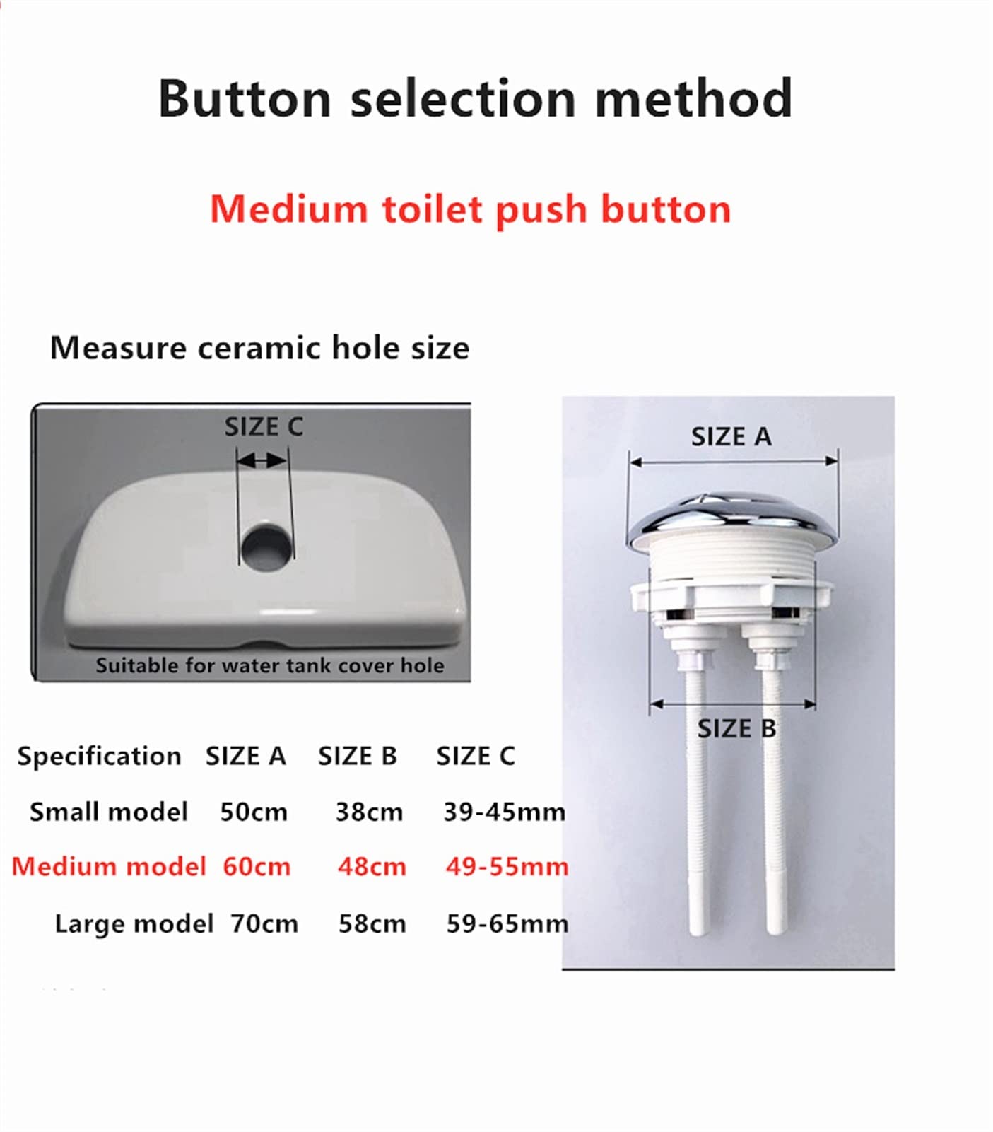 Pulsante di scarico del WC, Valvola di scarico del serbatoio 'acqua della toilette Interruttore del serbatoio 'acqua con doppio pulsante tondo medio Pulsante di scarico in plastica ABS, FL21012 Pulsan