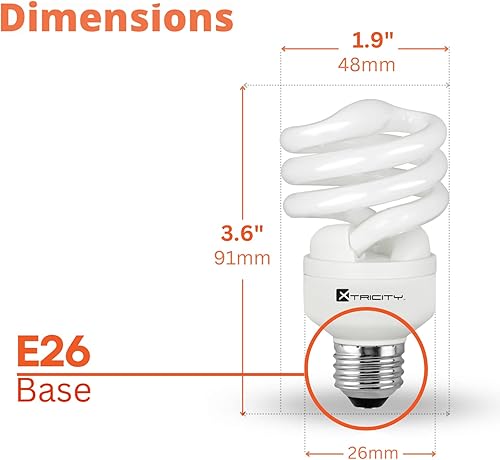 Miniatura 3 de Xtricity - Foco fluorescente compacto, forma T2 en espiral, bombilla CFL ahorradora de energía, 13W (equivalente a 60W) 120V, 900 lúmenes, 2700 K