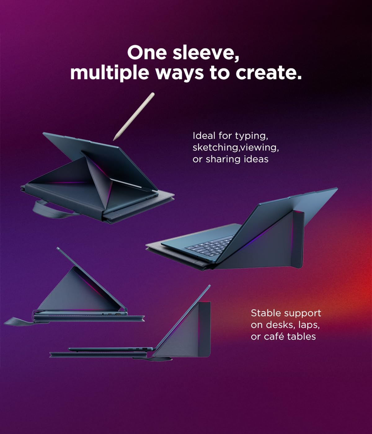 Lenovo Yoga Tote - Custodia per laptop con display da 40,6 cm, con supporto apribile, custodia protettiva leggera in poliestere e microfibra, colore blu