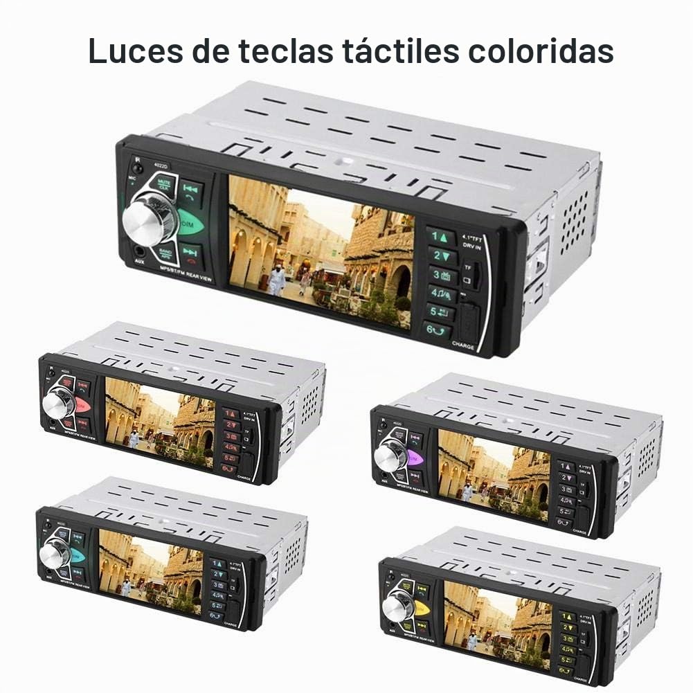 Qiilu Radio coche 4.1 pulgadas Reproductor MP5 Pantalla HD Bluetooth Manos libres Reproducción de video Radio FM AUX TF USB y Control remoto(con camara)