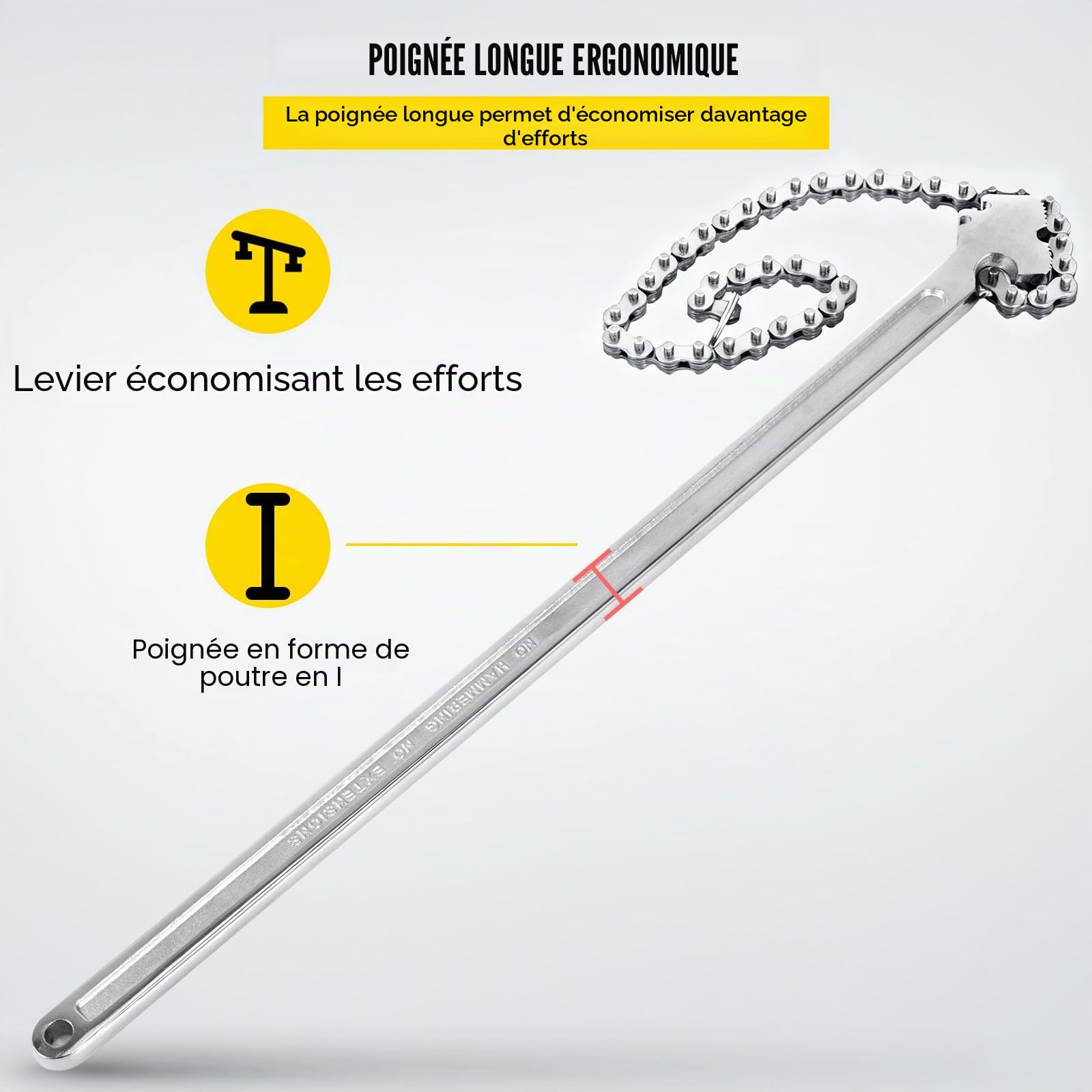 VEVOR Clé à Chaîne Poignée 610 mm Chaîne 560 mm, Clé à Tuyaux en Acier au Carbone, Adaptée à la Réparation de Réservoirs d'Essence, la Plomberie Domestique, l'Entretien des Véhicules Garage Atelier