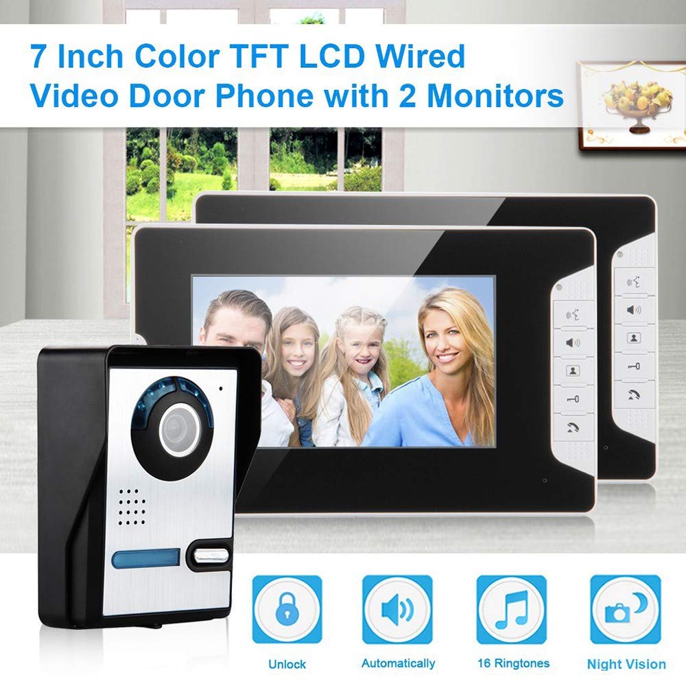 Videoportero Timbre, WiFi Security Intercom System con Monitores a Color LCD DE 7",1 Cámara IR al Aire Libre, 2-Vías de Audio, Visión Noctura Impermeable para la Seguridad de Hogar