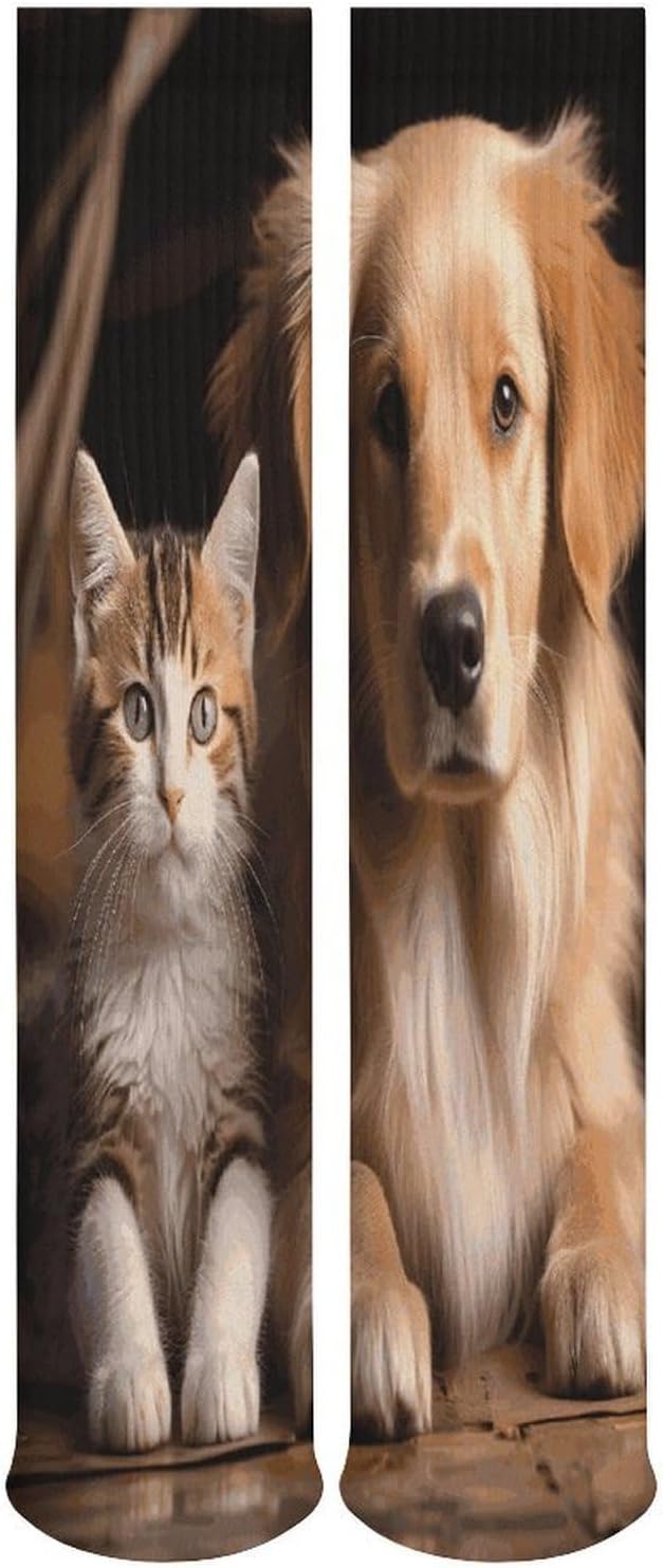 Dog And Cat Crew Socks Cozy Casual Calf Socks Lightweight Long Work Sock Breathable Athletic Sock for Hiking Sports Running 5 Pairs