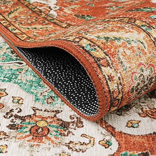 Wonnitar Bohemian Medallion Runner Rug - Washable 2X7 Bathroom Runner Non-Slip Orange Boho Hallway Rug Runner Distressed Kitchen Sink Accent Carpet Runner For Entrance Hallway Guest Room #TOP6