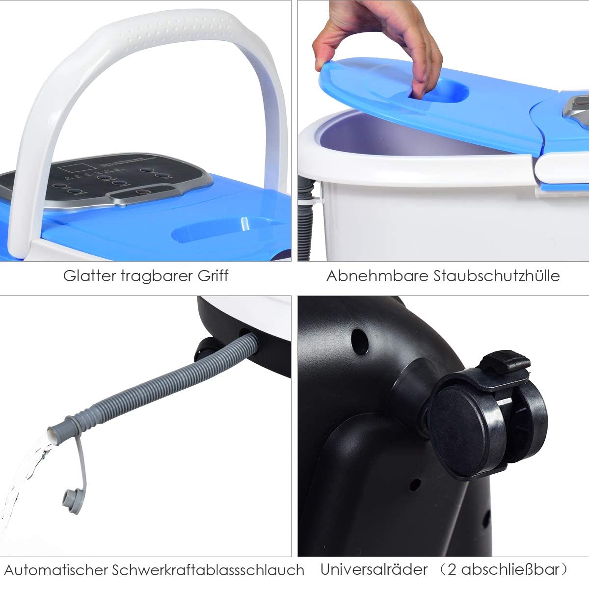 GOPLUS Fußbad Massagegerät, Elektrisches Fußmassagebad, Fußbadewanne mit Massage & Heizung, Rollbar, 10-60 min. Timer, 35-48 °C, Abnehmbares Massage-Brett, zur Entspannung und Schmerzlinderung (Blau)
