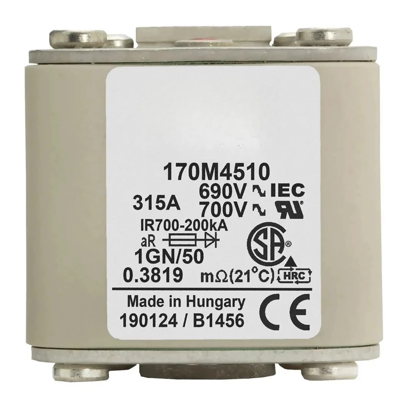Fusible 170M4515 cartouche cylindrique de remplacement pour onduleur et redresseur