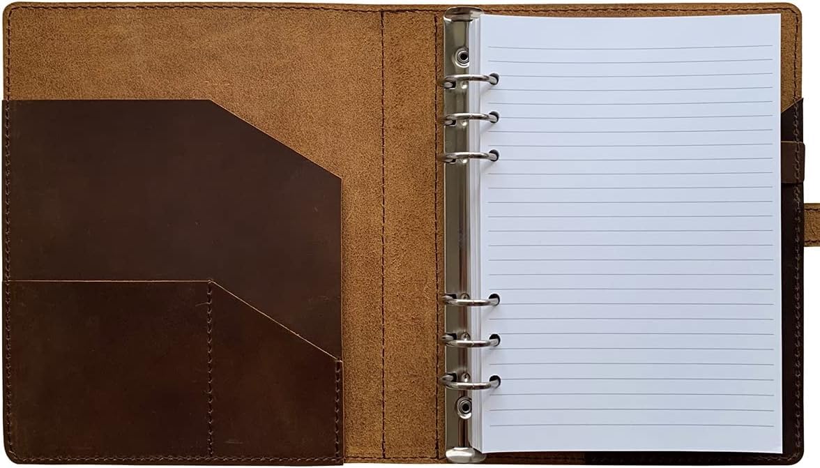 newestor Nachfüllbares Lederjournal mit liniertem Papier, A5 Lederbinder mit 100 Blatt linierten Seiten, dunkelbraun