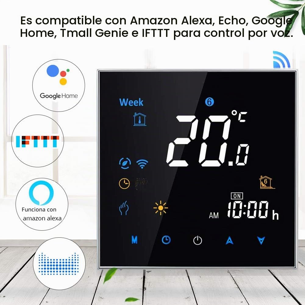 Termostato Smart WiFi Compatible con Alexa Google Home - Termostato Inteligente Inalámbricos Programable para Caldera de Gas Calefacción, Digital Controlador de Temperatura,3A