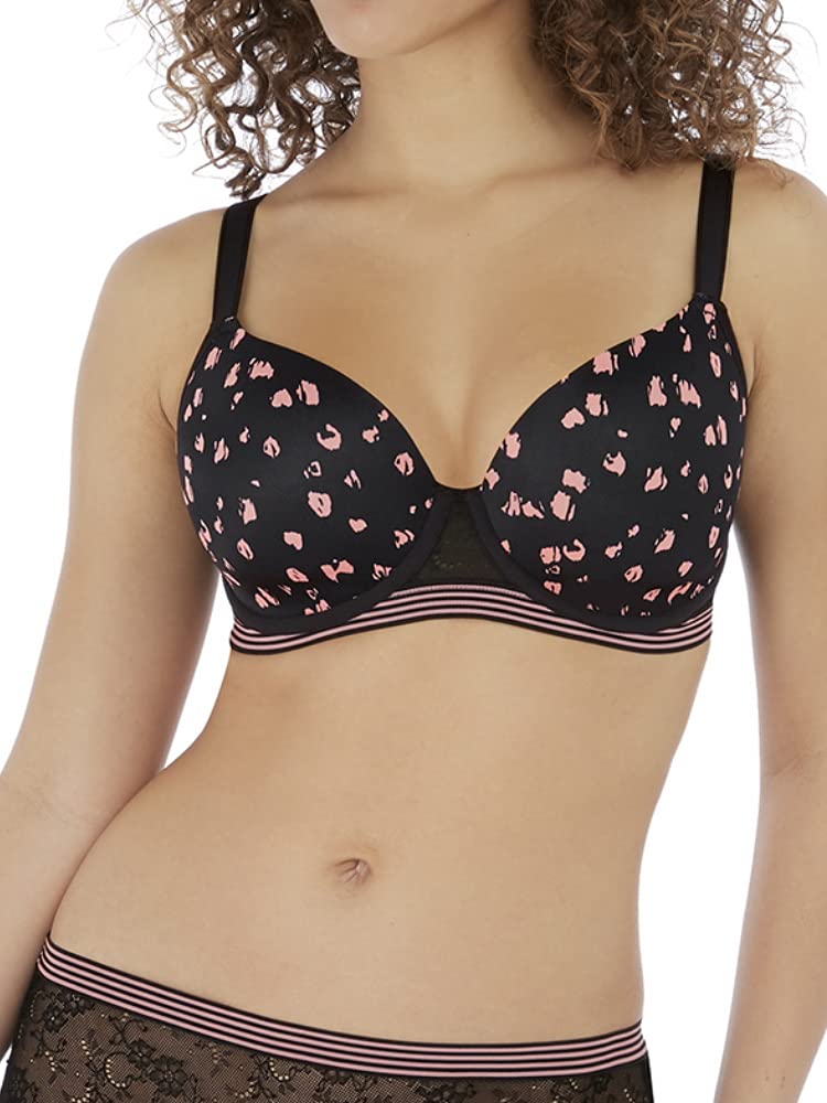 Freya Wild AA5423 Underwired Demi Plunge Moulded Bra Black Rose 28G CS