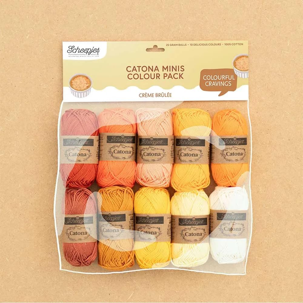 Scheepjes Yarn - Scheepjes Catona Color Pack – 10 x 25g Balls – 100% Mercerized Cotton – Assorted Colour (24958 - Crème Brûlée)