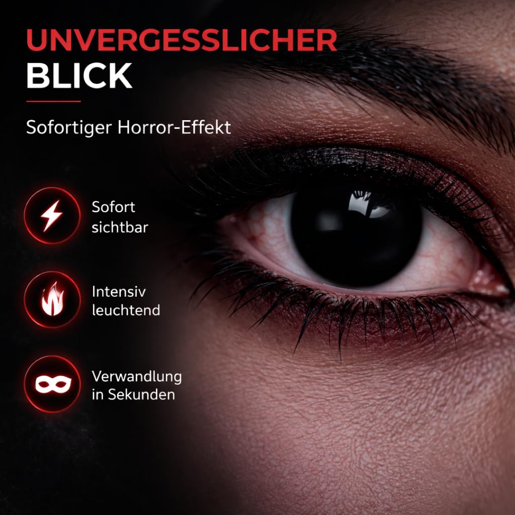 Lentes de contacto de color negro y lentes de contacto certificados - Lentes de contacto diarios espeluznantes para Halloween y Carnaval - Sin receta - Vampiro y Drácula (Negro)