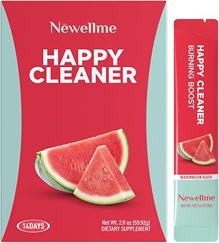 NEWELLME Happy Cleaner Digestive Supplement Powder, Gut Health Drink Mix with Probiotics, Digestive Enzymes & Fiber, Supports Digestion and Bloating, Watermelon Flavor, 14 Sachets