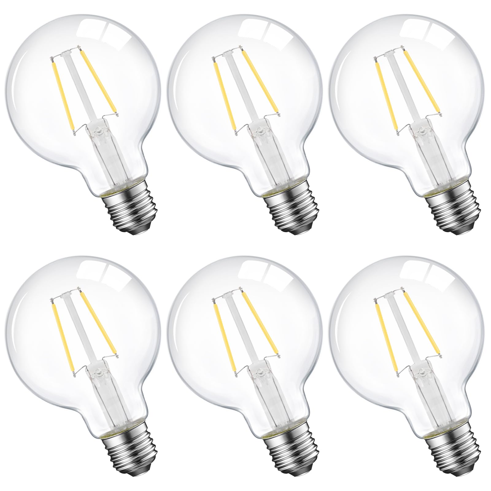 Dimmable LED Edison Light Bulb, G25 (G80) Globe Bulb, 60W Equivalent, 4000K Cool White, Christmas Light, E26 Standard Base, ETL Listed, 6-Pack