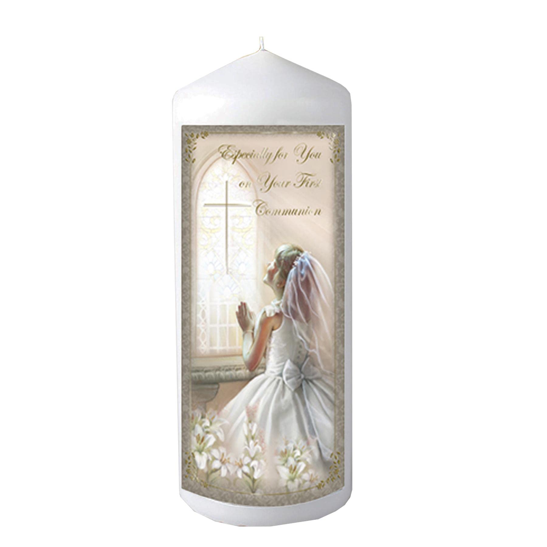 Widdle Gifts Girls White Pillar Candle First Holy Communion In Organza Bag Keepsake Gift 48 Hrs Burn Time - 5215