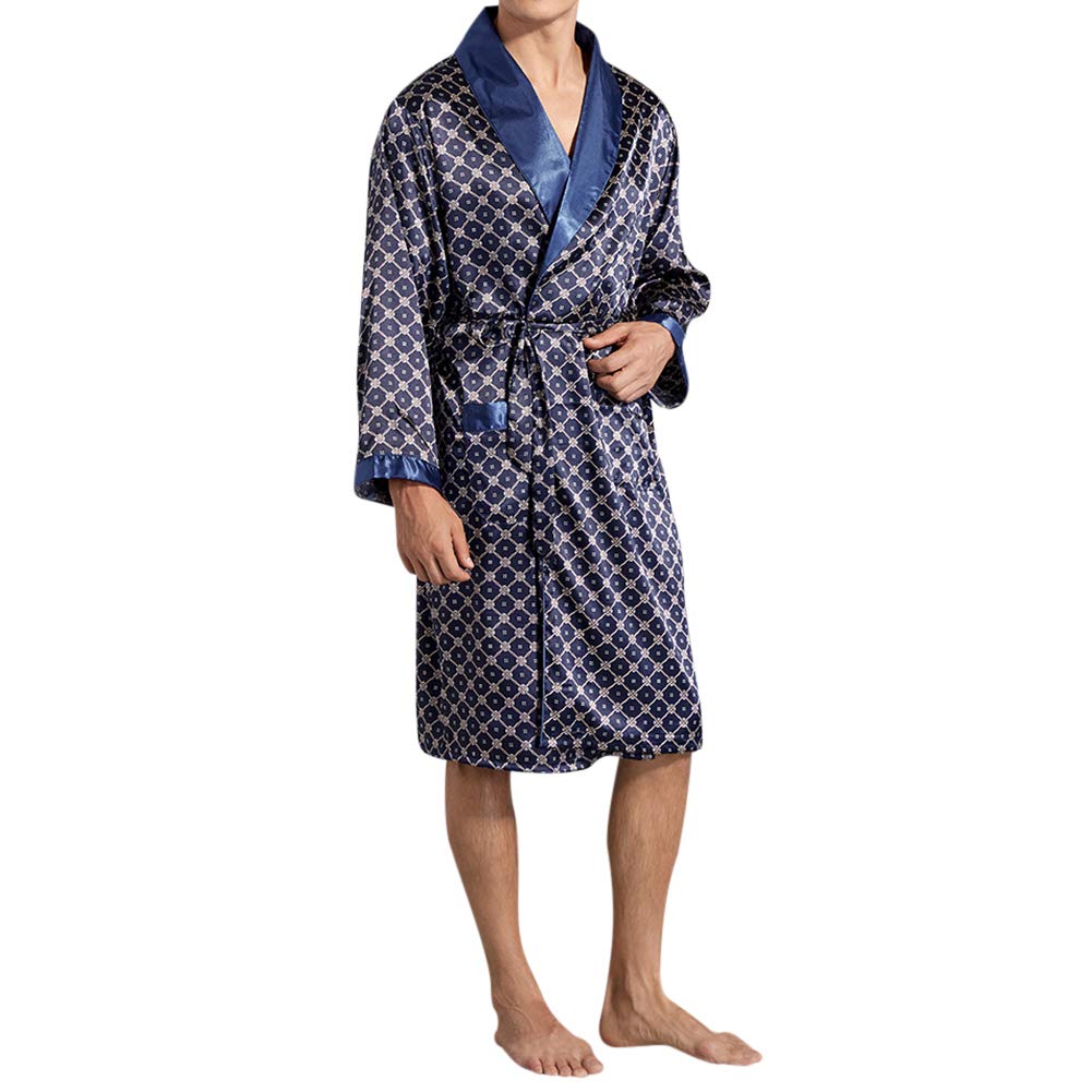 YOUTHUP Robes de Chambre pour Homme Lisse Vêtement de Nuit Pyjama Robe Peignoir de Bain avec Ceinture et Poches