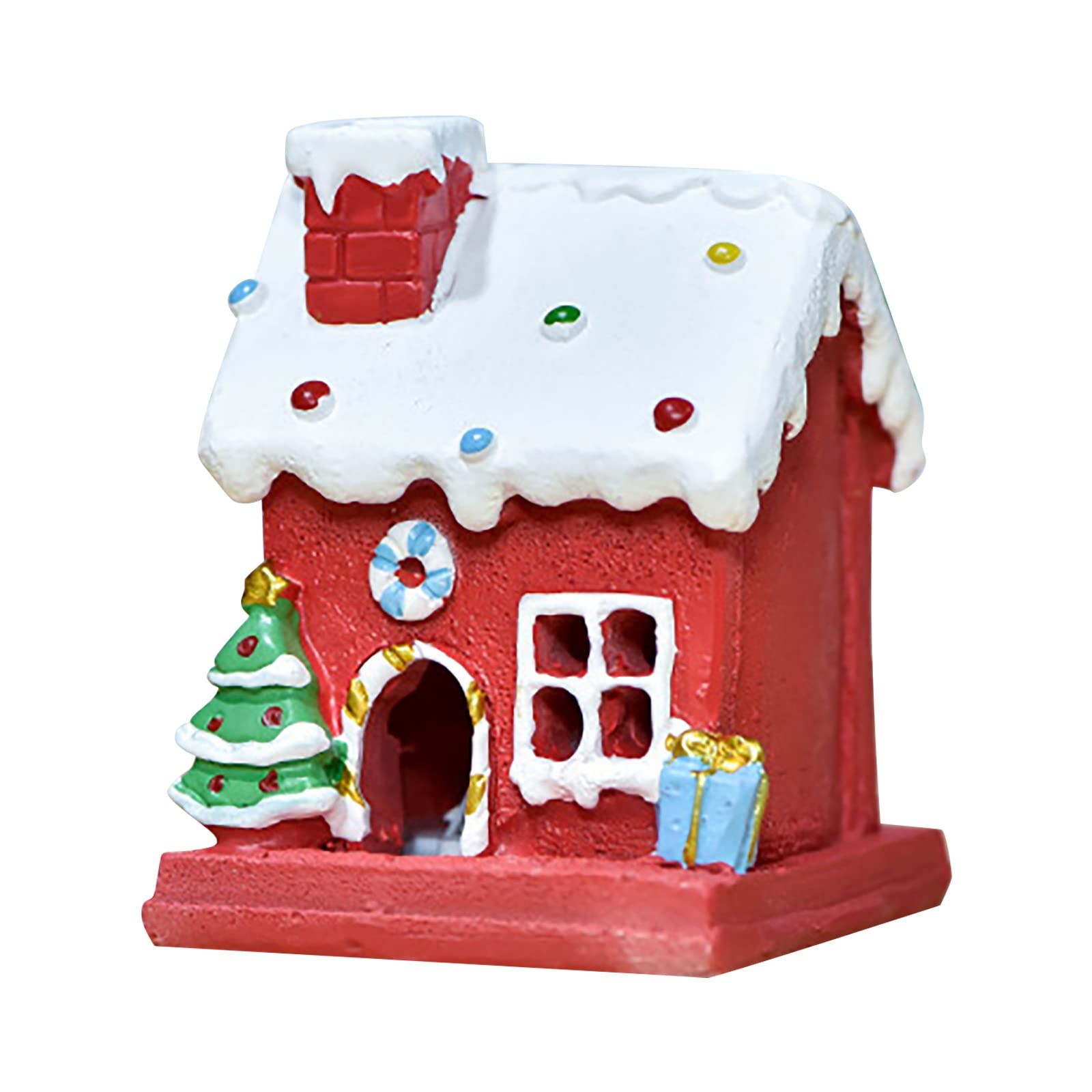 Decoration for Christmas Tree Christmas House Micro DIY Christmas Simulation with Lighted House Miniature Resin Crafts Desktop Small Ornaments (R-b, One Size)