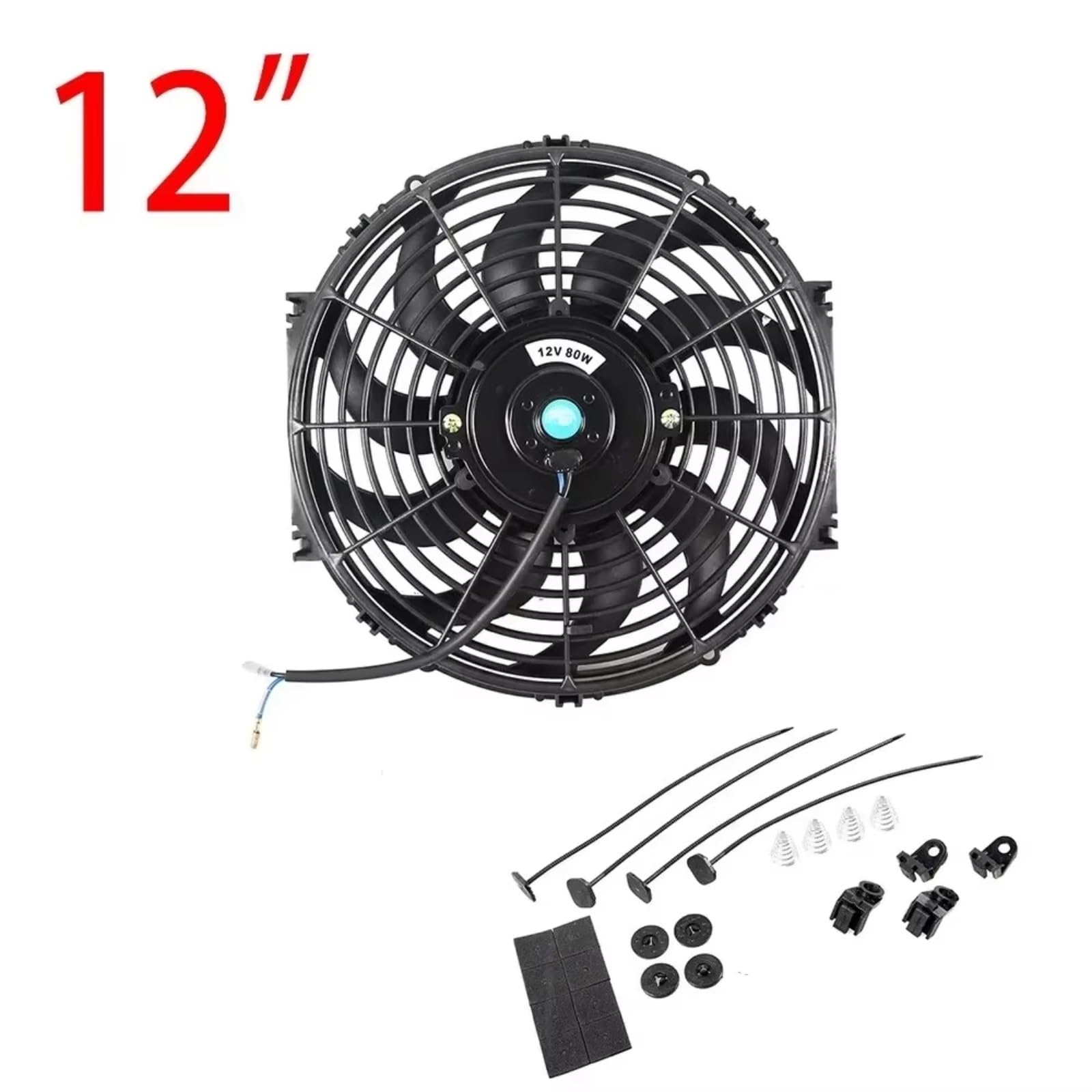Universale 7/9/10/12/14/Pollici 12V 80W 2100RPM Auto Aria Motore Cabina Ventola Di Raffreddamento Del Radiatore Con Lame Elettrico Kit Di Raffreddamento Elettrico Radiatore Per Auto(12inch)
