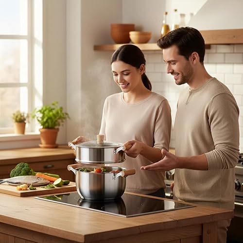 Miniatura 7 de Chuleno Vaporizador de 3.3 cuartos de galón para cocinar, olla de vapor de acero inoxidable con cesta de vapor para verduras, albóndigas, sopa,