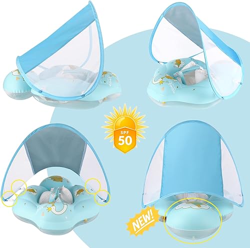 Miniatura 2 de Baby Float with Canopy UPF50+ Sun Protection for Infant Newborn Toddler Inflatable Swimming Spring Swim Water Float 0-36 Months with Balance Ball