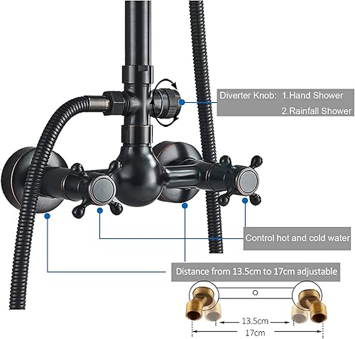 Miniatura 9 de NeierThodore Grifo de ducha de baño de doble asa, mezclador de ducha montado en la pared con cabezal de ducha de lluvia de 8 pulgadas, rociador de