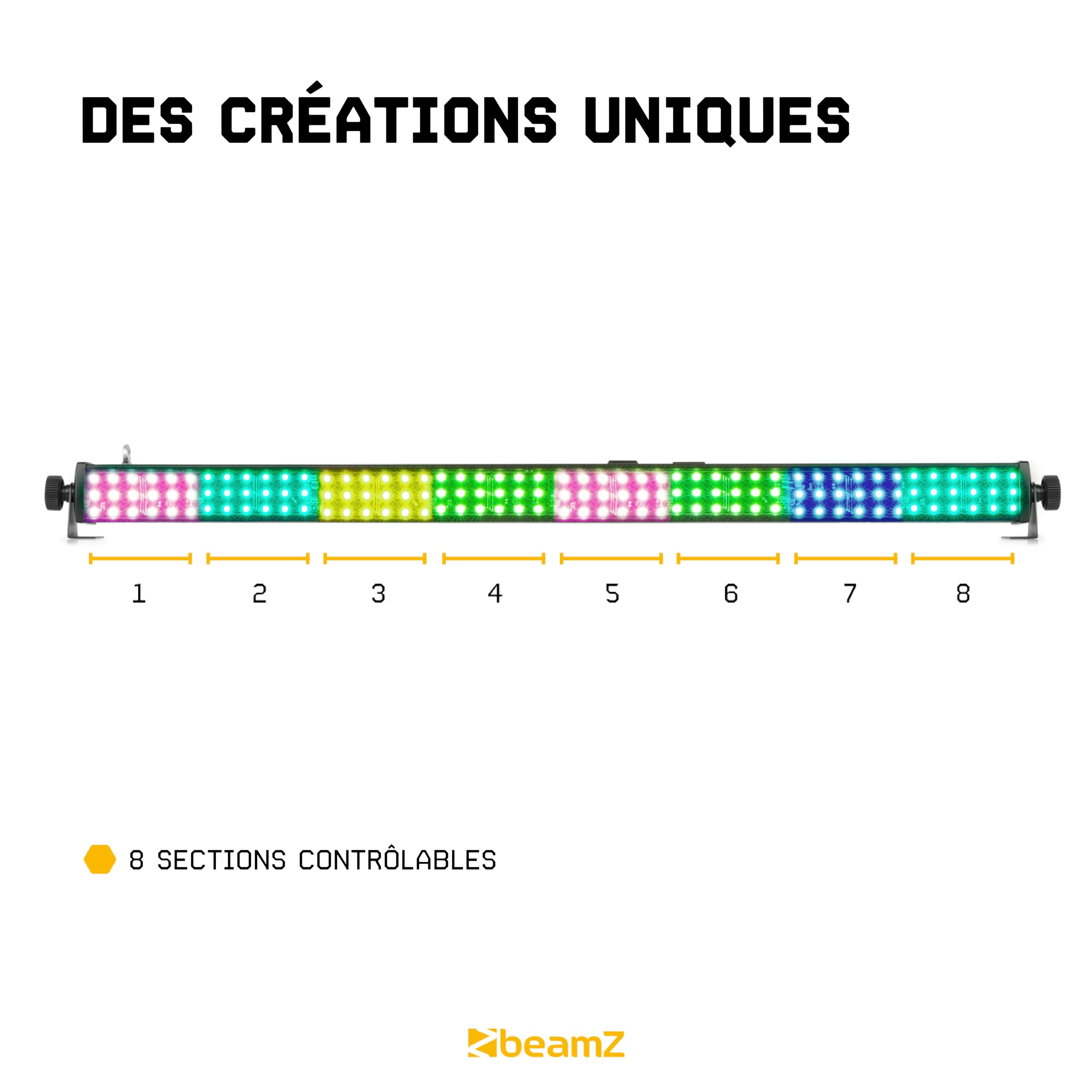 BeamZ LCB144 Barre LED RGB 144 LEDs - Modes DMX ou Autonome, 8 Sections Contrôlables, Fonction Maître/Esclave, Affichage LED, Télécommande Incluse, Idéal comme Jeu de Lumière pour vos Soirées