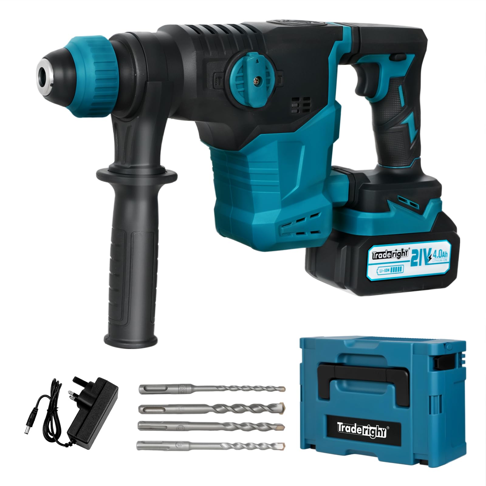 Traderight 21V Brushless Cordless SDS-Plus Rotary Hammer, Variable Speed Control, Adjustable Handle, for Concrete, Masonry, Wood & Metal