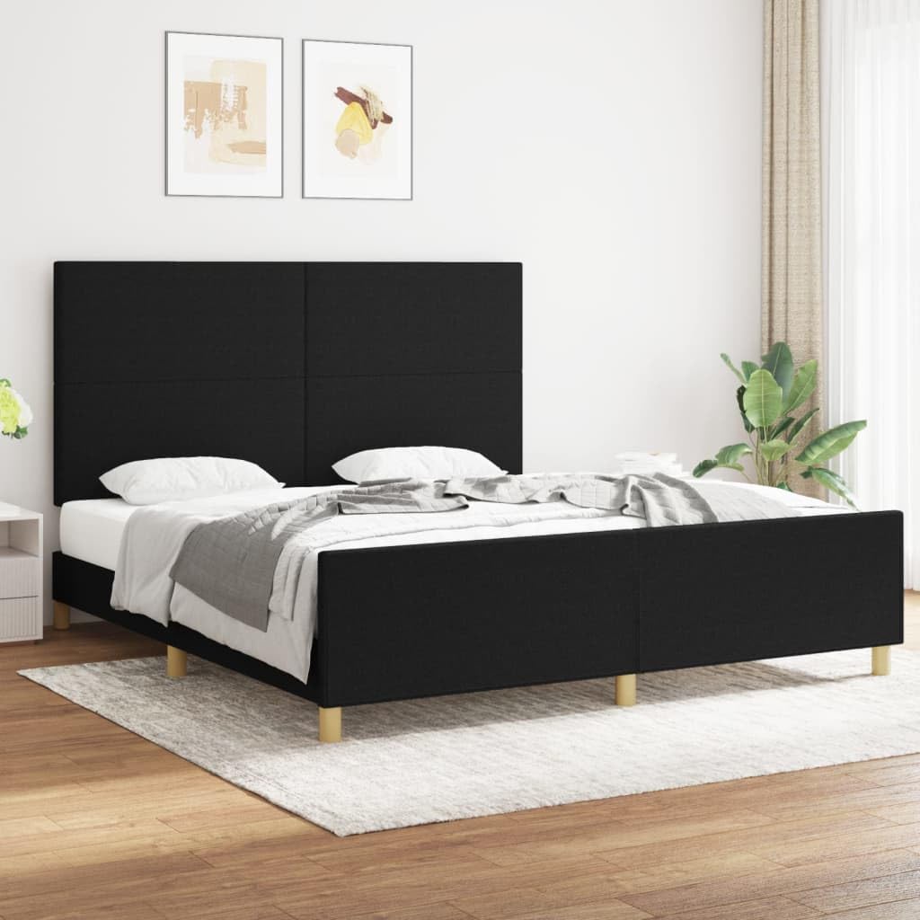 Homgoday Bettgestell mit Kopfteil, schwarz, 180 x 200 cm, aus Stoff, Dekor für Möbel, Bettrahmen, Bettrahmen, Rahmen für Wohnzimmer, Schlafzimmer, Modell 3124913