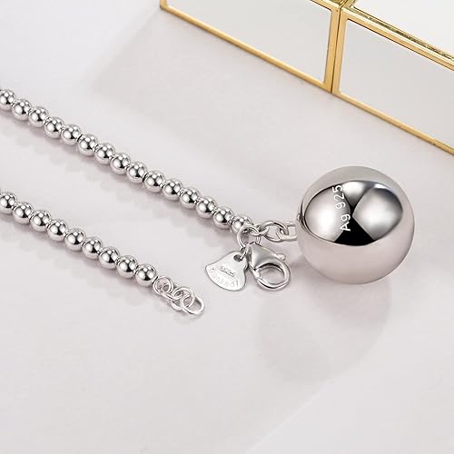 Miniatura 6 de Dankadi Collar de cuentas de plata de ley 925 para mujer, colgante de campana y corazón, 0.157 in, 0.236 in, cuentas de oración redondas, cadena