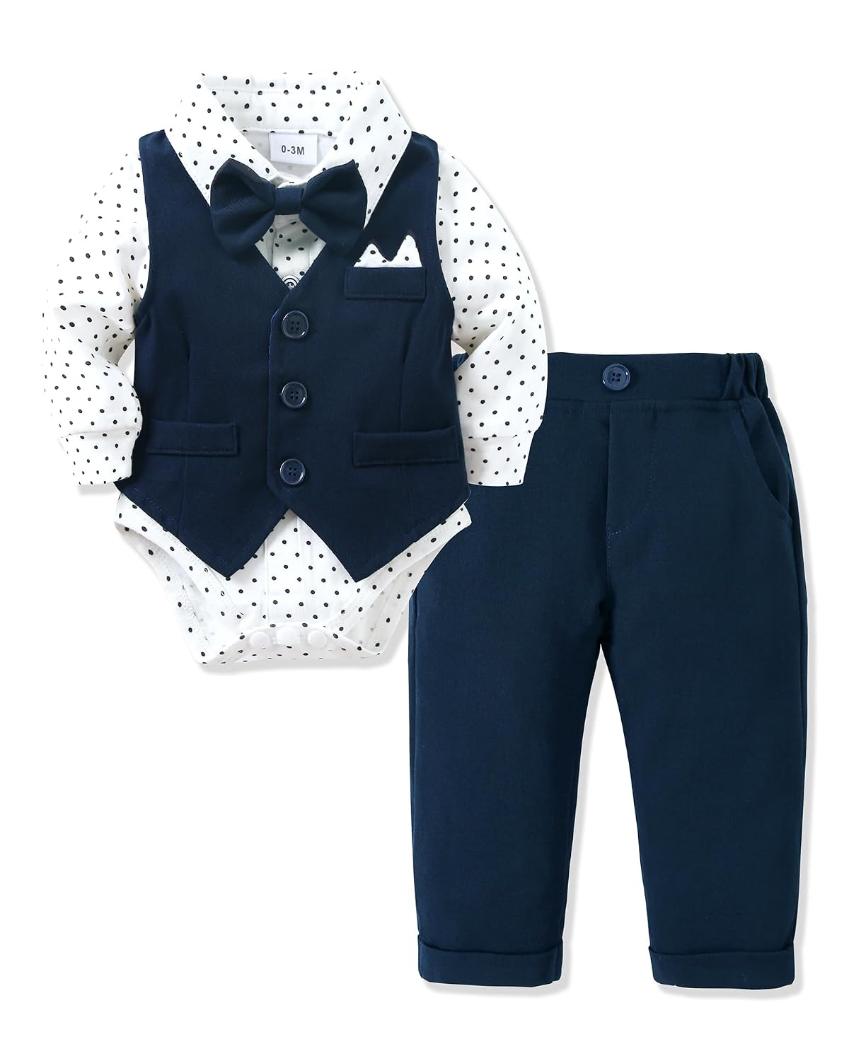 Amissz Baby Boy Christening Suit 0-18 Months Newborn Christening Suit Wedding Outfit Party Baby Clothes Romper + Bowtie + ...