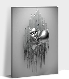 GUTTATY 3D Wall Art Decor - Hugging Lovers 3D Canvas Print for Master Bedroom Decor,3D Abstract Metal Sculpture Effect Canvas Wall Art,Valentine's Day Gift Framed Artwork 12x18 Inches