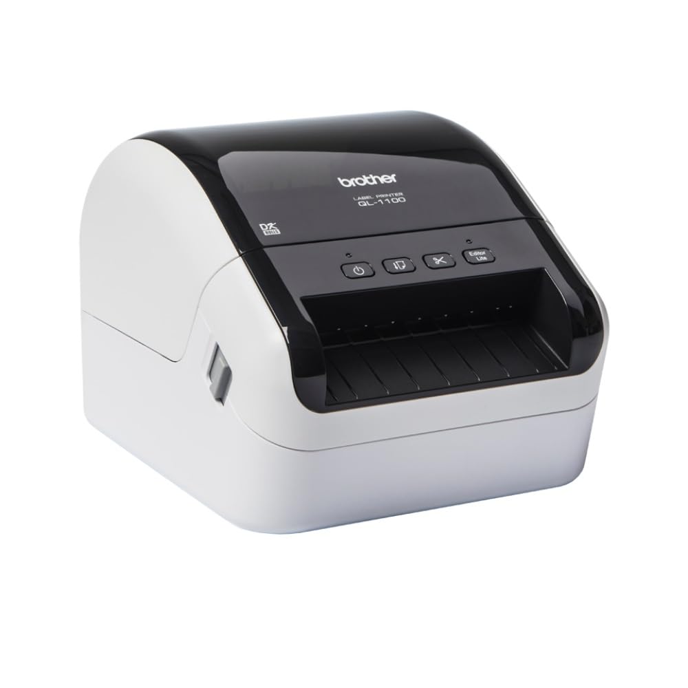 Brother QL1100C | Stampante per Etichette | Collegabile a PC | Interfaccia USB | senza Wi-Fi | Fino a 110mm/sec | Rotoli DK fino a 101,6 mm (4") | Stampa in Nero su Bianco