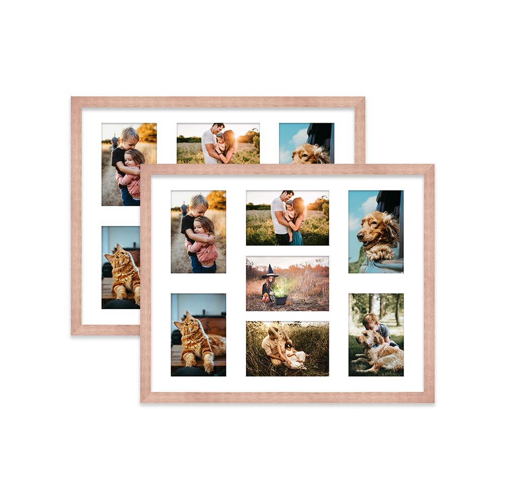 Bronze Multi Photo Frame - Holds 7 x 6x4 Pictures, Family Collage Picture Frame for Wall Display, 20x16 Frame size, Set of 2