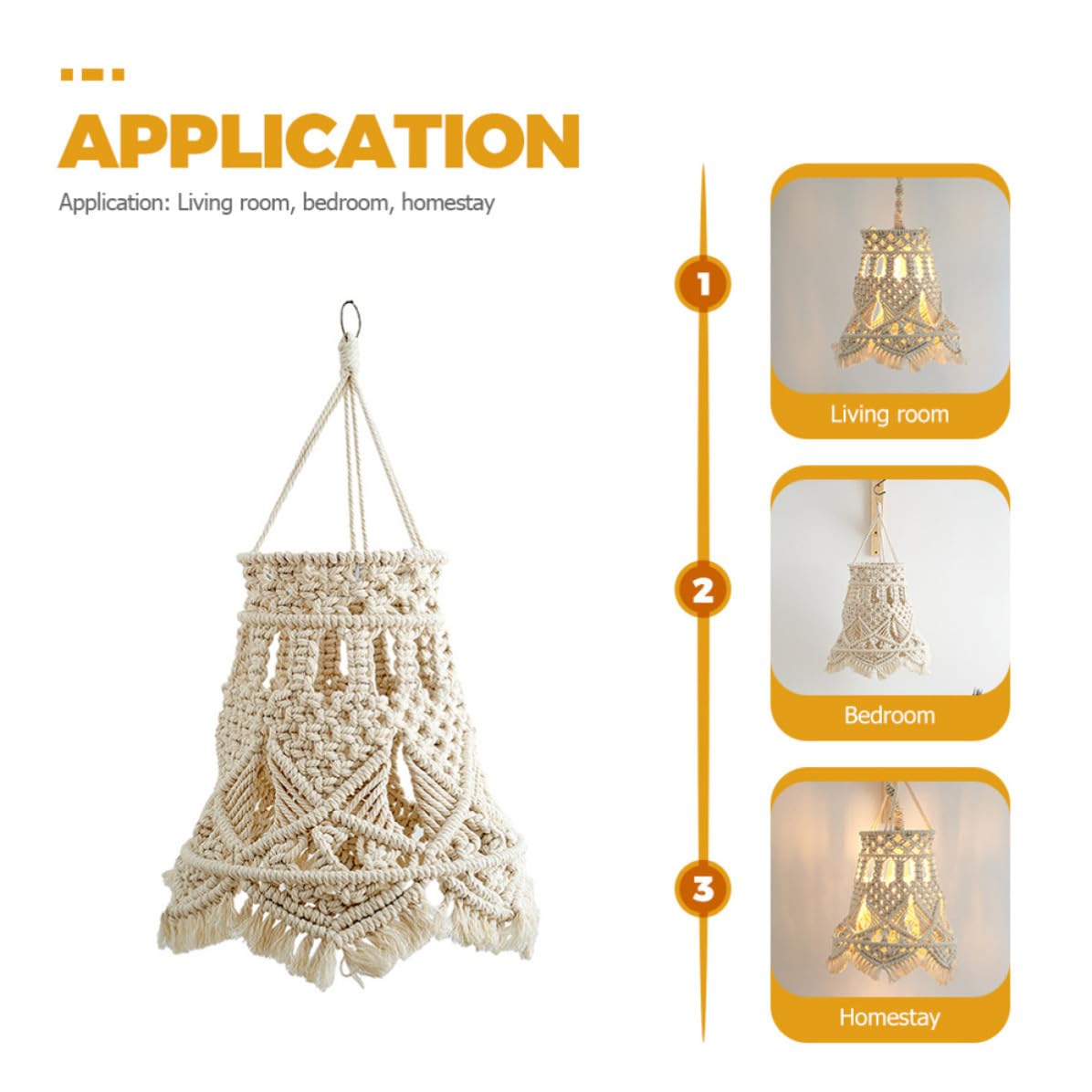 Pantalla de Lámpara Colgante Bohemia Tejida Beige para Dormitorio