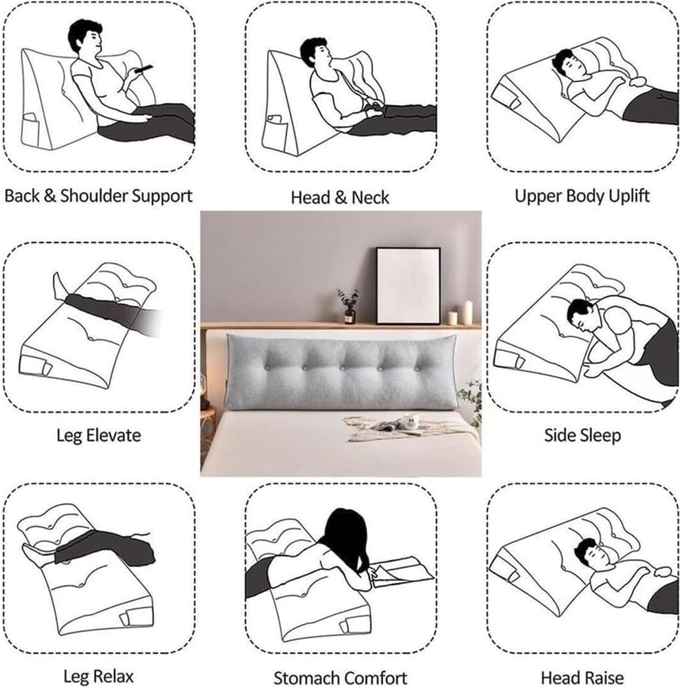 Light Blue Twin XL Headboard Pillow for Dorm Room, Removable Daybed Cushion with Side Pockets, 60x45x15cm - Perfect for College Students and Cozy Sleep Solutions (Light Blue 60x45x